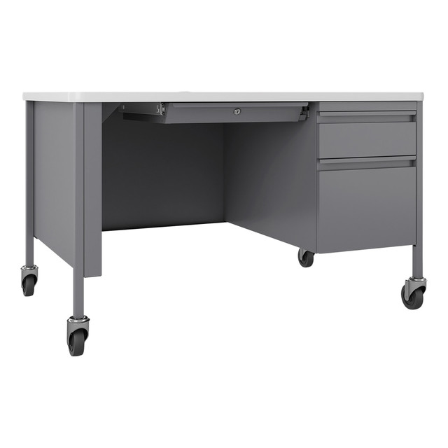 SP RICHARDS LLR66944 Lorell Fortress 48inW Steel Right-Pedestal Mobile Teachers Computer Desk, White/Platinum