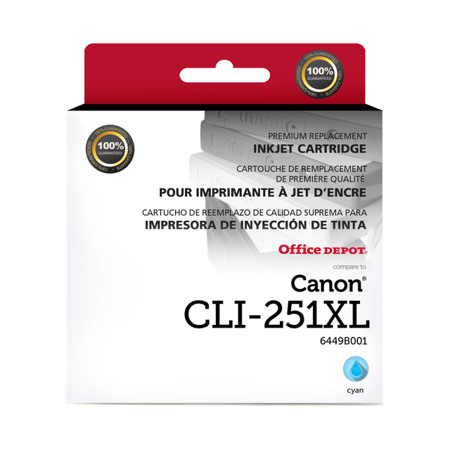 OFFICE DEPOT 118036  Remanufactured Cyan High-Yield Ink Cartridge Replacement For Canon CLI-251XL, ODCLI251XLC