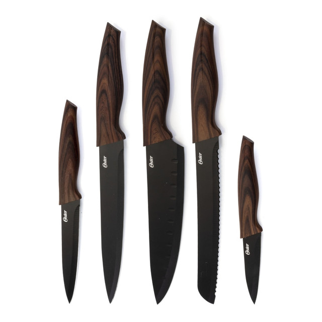 GIBSON OVERSEAS INC. 995112840M Oster Godfrey 5-Piece Stainless-Steel Cutlery Set, Black/Wood Print
