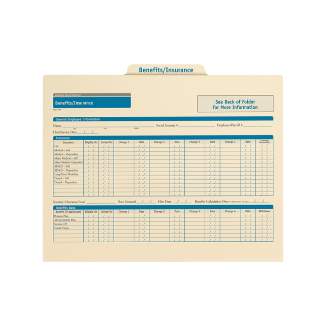 TAX FORMS PRINTING, INC. A0309 ComplyRight Benefits/Insurance Folders, 11 3/4in x 9 1/2in, Manila, Pack Of 25