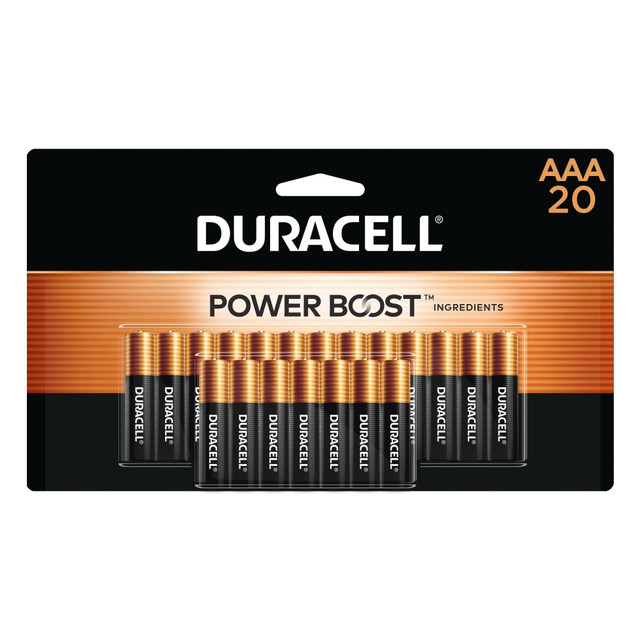 Duracell Coppertop AAA batteries with POWER BOOST Ingredients deliver dependable power to your everyday devices throughout the home and office, like toys, remote controls, flashlights, calculators, clocks and radios, wireless mice, keyboards, and more. With a guarantee of 12 years in storage, you can rest assured they will be ready when you need them. Duracell guarantees these batteries against defects in material and workmanship. From storm season to holiday needs, Duracell is the #1 trusted battery brand for the moments that matter most.  FORMULATED WITH POWER BOOST INGREDIENTS: Duracell Coppertop AAA alkaline batteries contain Duracell"s patented POWER BOOST Ingredients which deliver lasting performance in your devices.  GUARANTEED FOR 12 YEARS IN STORAGE:  Duracell guarantees each Coppertop AAA alkaline battery to last 12 years in storage, so you can be confident these batteries will be ready when you need them.  DEPENDABLE POWER: Duracell Coppertop AAA batteries are made to power everyday devices throughout the home or office, like TV and gaming remotes, cameras, flashlights, toys, and more.  #1 TRUSTED BATTERY BRAND:  From storm prep to holiday needs, Duracell is the #1 trusted battery brand for the moments that matter most.  QUALITY ASSURANCE: With Duracell batteries, quality is assured, as every Duracell product is guaranteed against defects in material and workmanship.  Pack of 20 AAA batteries