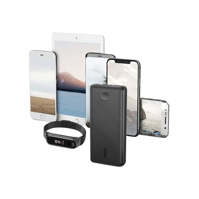 Anker PowerCore Select 20000 - Power bank - 20000 mAh - 18 Watt - 3 A - IQ 2.0 - 2 output connectors (USB) - on cable: USB-C - black