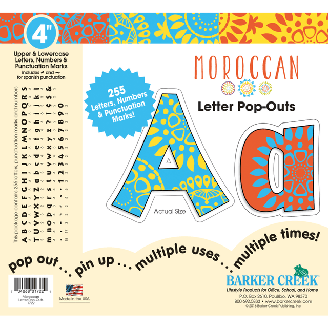 BARKER CREEK PUBLISHING, INC. BC1722 Barker Creek Letter Pop-Outs, 4in, Moroccan, Set Of 255