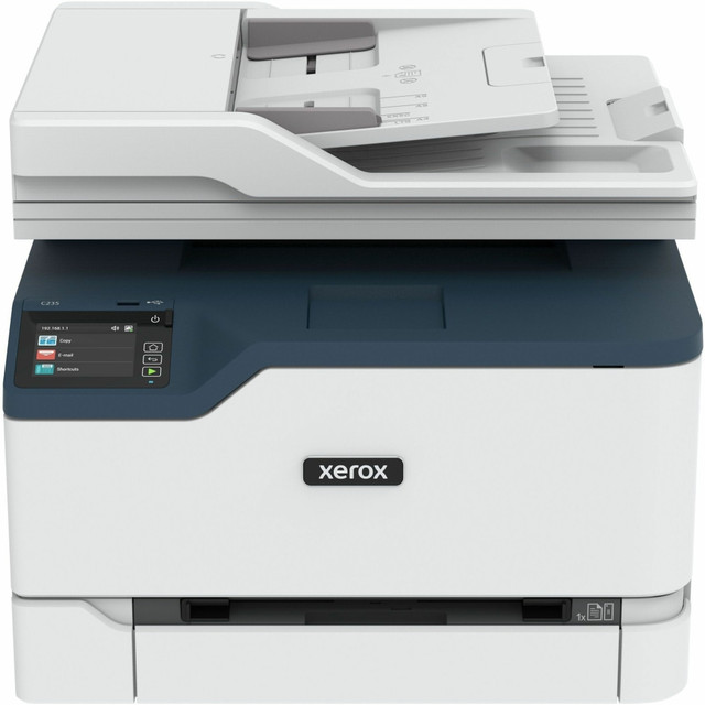 Tired of juggling separate devices for printing, copying, scanning, and faxing? Unleash efficiency with the Xerox C235/DNI, the compact all-in-one laser printer designed to supercharge your workflow. Print vibrant color documents at blazing speeds of 24 ppm, scan multi-page contracts in a flash with the 50-sheet ADF, and fax important documents directly from your desk. Boost your bottom line with automatic two-sided printing, saving paper and reducing costs. Work on the go with seamless mobile printing via Wi-Fi Direct and popular apps like AirPrint. Security is assured with PIN printing and user authentication, keeping your confidential documents safe.  Conquer busy days with print, copy, scan, and fax all in one sleek device  Unleash productivity with lightning-fast 24 ppm printing in both color and black and white  Print directly from your smartphone or tablet with Wi-Fi Direct and leading mobile apps  Go green and save green with automatic two-sided printing  Breathe easy knowing your confidential documents are protected.  Energy efficient - designed to use less energy than alternative products, potentially helping you save money and reduce your carbon footprint.