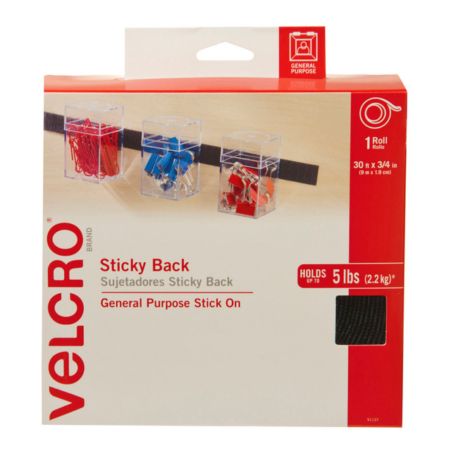 VELCRO USA INC 91137 VELCRO Brand STICKY BACK Tape Roll, 3/4in x 30ft, Black