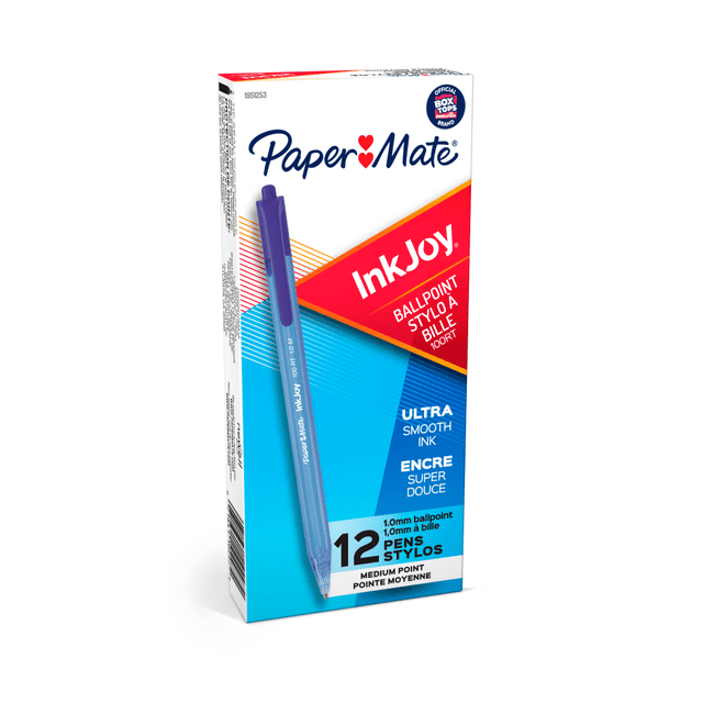Make the most of your time in the office by adding the InkJoy 100 RT pens to your collection of must-have writing gear. Designed to simplify your writing experience, these Paper Mate pens employ the InkJoy writing system and a comfortable, triangular shape.  InkJoy writing system starts quickly.  Triangular shape for comfort.  Retractable tip for convenience.  Transparent, color-tinted body for a refreshing look.  Comes in a pack of 12 medium-point pens in blue with translucent blue barrels.