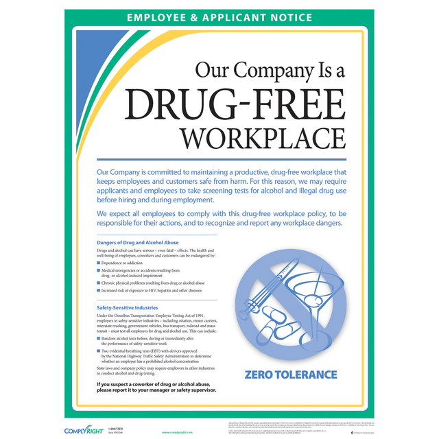TAX FORMS PRINTING, INC. ComplyRight WR0248  Drug-Free Workplace Poster, 18in x 24in