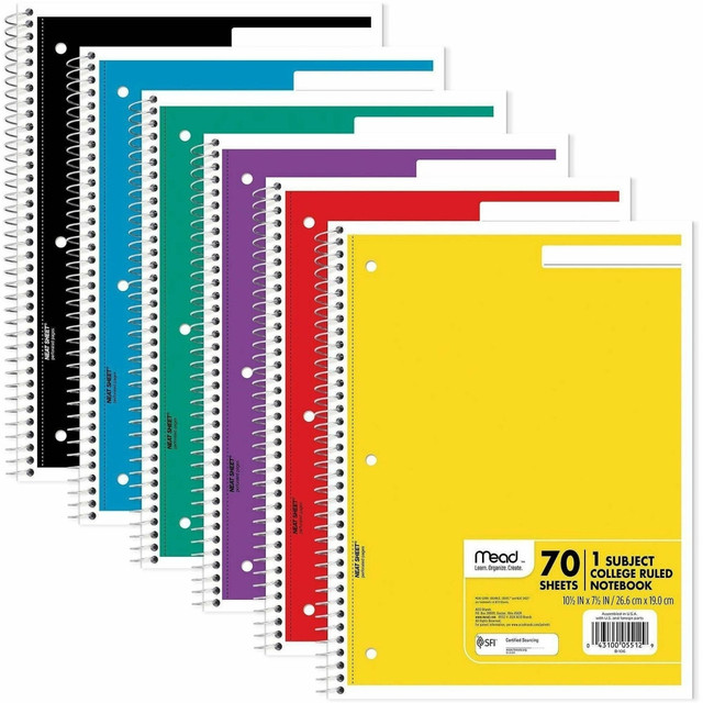ACCO BRANDS USA, LLC 05512 Mead Spiral Notebook, 8in x 10-1/2in, 1 Subject, College Rule, Assorted Colors ACCO BRANDS USA, LLC 05512 Mead Spiral Notebook, 8in x 10-1/2in, 1 Subject, College Rule, Assorted Colors