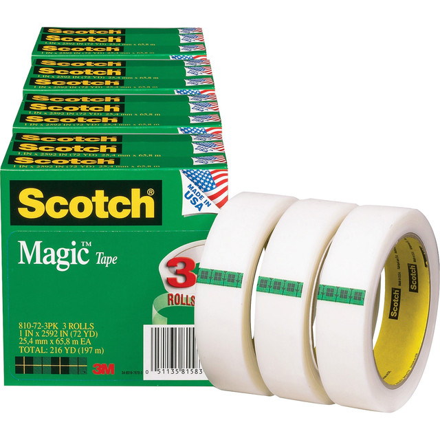 3M CO 810723PKBD Scotch Magic Tape, 1in x 216ft, Matte Clear, Pack Of 12 Rolls 3M CO 810723PKBD Scotch Magic Tape, 1in x 216ft, Matte Clear, Pack Of 12 Rolls