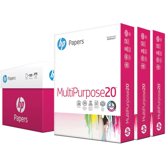 HP INC. HP 112530  Papers Inkjet Paper, White, Letter Size (8 1/2in x 11in), 1500 Sheets Total, 500 Sheets Per Ream, Case Of 3 Reams, 20 lb, 96  Brightness