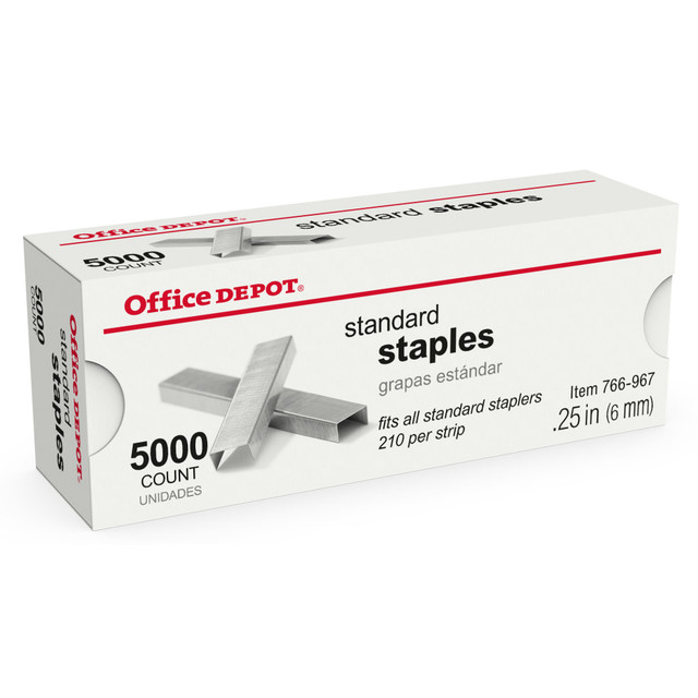 SCHOLASTIC INC OD766967 Office Depot Brand Staples, 1/4in Standard, Full Strip, Box Of 5,000, OD766967