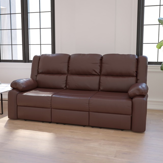 FLASH FURNITURE BT70597SOFBN  Harmony Series LeatherSoft Faux Leather Sofa With 2 Built-In Recliners, Brown