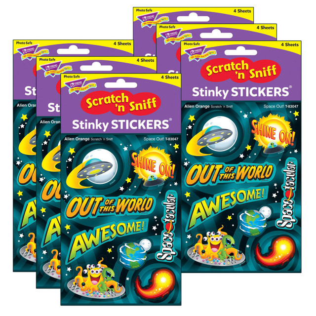 Add some fun to your classroom or home with these Trend Stinky Stickers. These stickers are fun to collect, or use for motivation for your kids.  Scratch N sniff fragrances, designs and shapes.  Acid-free and non-toxic.  Safe for use on photos.  Each pack includes 32 stickers in 8 designs. Sold as 6 packs for a total of 192 stickers.