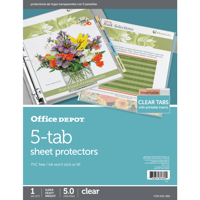 OFFICE DEPOT 621066 Brand Tabbed Sheet Protectors, 8-1/2in x 11in, 5-Tab, Clear OFFICE DEPOT 621066 Brand Tabbed Sheet Protectors, 8-1/2in x 11in, 5-Tab, Clear