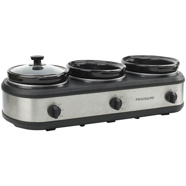 CURTIS INTERNATIONAL, LT ESC3105-SS Frigidaire 420W Triple Slow Cooker And Buffet Server With 3-Piece 2.5-Quart Ceramic Pots, Silver