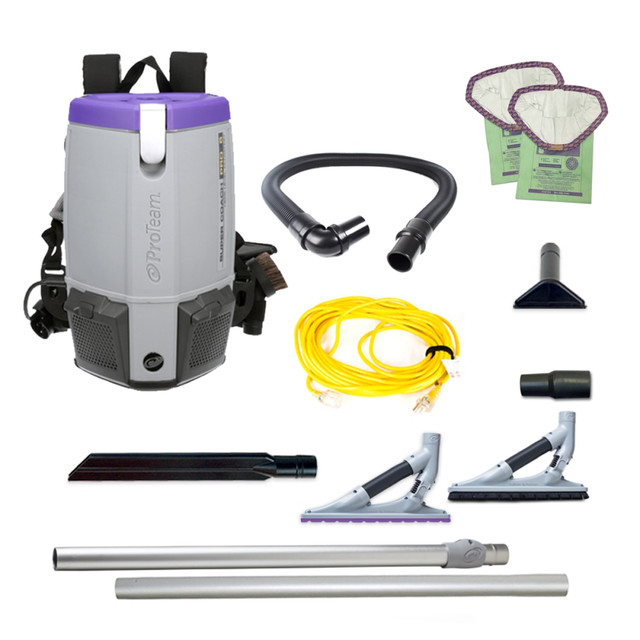 PRO-TEAM INC. 107535 ProTeam Super Coach Pro 6 Triangular 6 Qt. Backpack Vacuum, With ProBlade Hard Surface And Carpet Tool Kit