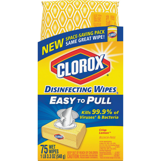THE CLOROX COMPANY CLO31404 Clorox Disinfecting Wipes, Crisp Lemon Scent, 3.3 Oz, White, Pack Of 75 Wipes THE CLOROX COMPANY CLO31404 Clorox Disinfecting Wipes, Crisp Lemon Scent, 3.3 Oz, White, Pack Of 75 Wipes