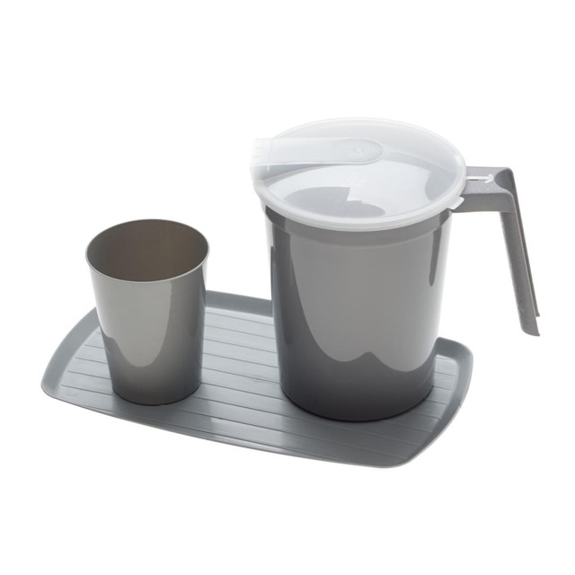 MEDLINE INDUSTRIES, INC. DYND87605 Medline Water Tumbler & Pitcher Sets With Tray, Graphite, Pack Of 12 MEDLINE INDUSTRIES, INC. DYND87605 Medline Water Tumbler & Pitcher Sets With Tray, Graphite, Pack Of 12