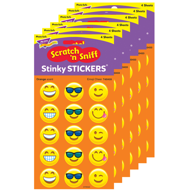 Add some fun to your classroom or home with these Trend Stinky Stickers. These stickers are fun to collect, or use for motivation for your kids.  Scratch N sniff fragrances, designs and shapes.  Acid-free and non-toxic.  Safe for use on photos.  Includes 60 stickers per pack. Sold as 6 packs for a total of 360 stickers.