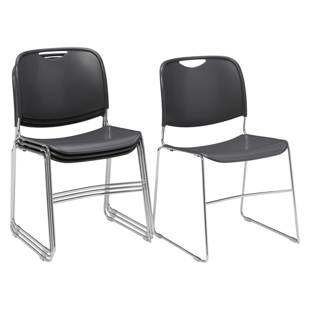 NATIONAL PUBLIC SEATING CORP National Public Seating 8502/4  8500 Ultra-Compact Plastic Stack Chairs, Gunmetal/Chrome, Set Of 4 Chairs