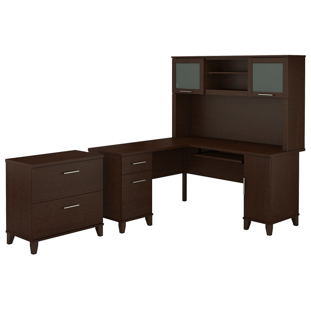 BUSH INDUSTRIES INC. SET008MR Bush Furniture Somerset L Shaped Desk With Hutch And Lateral File Cabinet, 60inW, Mocha Cherry, Standard Delivery BUSH INDUSTRIES INC. SET008MR Bush Furniture Somerset L Shaped Desk With Hutch And Lateral File Cabinet, 60inW, Mocha Cherry, Standard Delivery