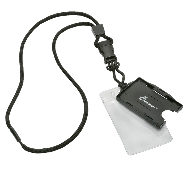 NATIONAL INDUSTRIES FOR THE BLIND 6485709 SKILCRAFT Flight Line Lanyards, 6inH x 6inW x 5 15/16inD, Black, Pack Of 12