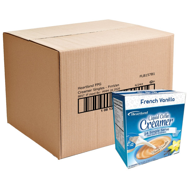 HEARTLAND SWEETENERS, LLC FLB157B0 Heartland Creamers, 0.37 Oz, French Vanilla, Box Of 24 Creamers, Case Of 6 Boxes