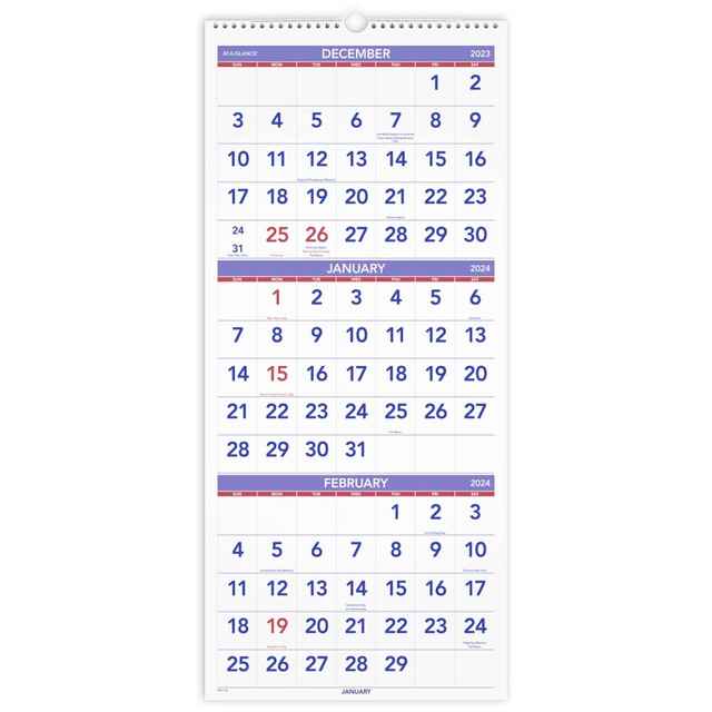 ACCO BRANDS USA, LLC PM112824 2024 AT-A-GLANCE 3-Month Reference Vertical Wall Calendar, 12in x 27in, January to December 2024, PM1128