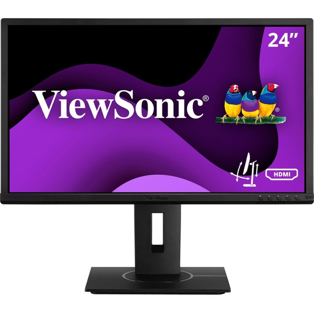 Enjoy crystal-clear visuals with the ViewSonic VG2440 24in IPS 1080p LED Ergonomic Monitor. This monitor offers an ergonomic design, tilting, rotating and swiveling to find the best position for your needs. The combination of Flicker-Free technology and a Blue Light Filter help reduce eye strain.  Full-HD (1920 x 1080p) LED monitor offers a 60Hz refresh rate to keep the picture looking great.  SuperClear MVA panel technology allows wide-angle viewing.  Flicker-Free technology and Blue Light Filter help prevent eye fatigue.  8-bit panel helps reproduce 16.7 million colors.  Tilts, swivels, rotates and adjusts in height to offer an ergonomic setup.  vDisplayManager software offers intuitive presets to provide great screen performance during different applications.  Supports laptops, PCs, Macs and more with HDMI, USB, DisplayPort and VGA inputs.  Backed by the manufacturers 3-year limited warranty.  Energy efficient - designed to use less energy than alternative products, potentially helping you save money and reduce your carbon footprint.