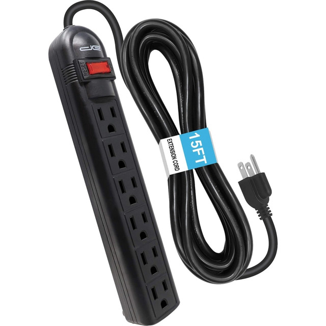 DIGITAL ENERGY DSS5-1012-BLK  World 6-Outlet Surge Protector Power Strip with 15-Foot Cord (Black) - 6 x AC Power - 1875 VA - 350 J - 120 V AC Input - 15 ft