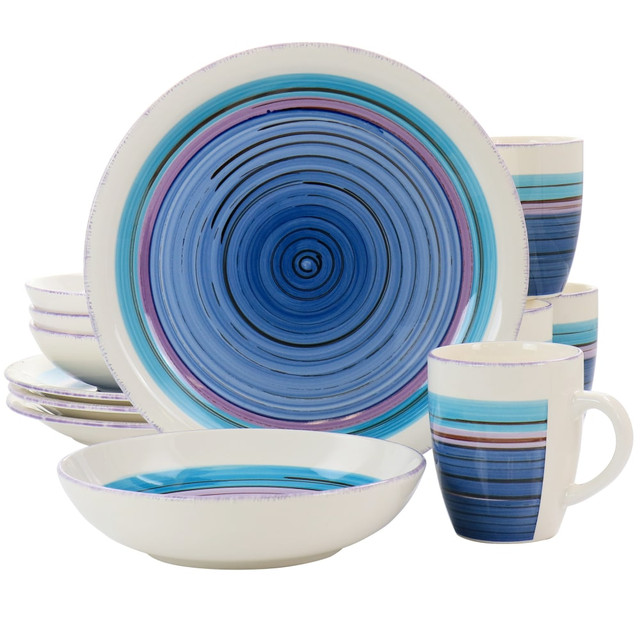 GIBSON OVERSEAS INC. 995115868M Gibson Home Richvale 12-Piece Dinnerware Set, Blue