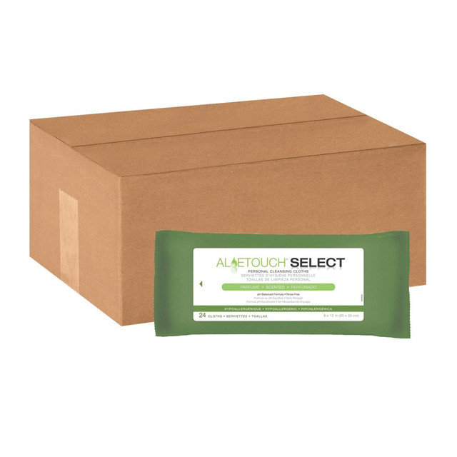 MEDLINE INDUSTRIES, INC. MSC095280 Aloetouch SELECT Premium Spunlace Personal Cleansing Wipes, Scented, 8in x 12in, White, 24 Wipes Per Pack, Case Of 24 Packs