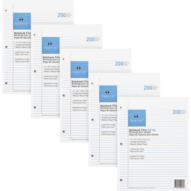 SP RICHARDS 82110BD Sparco Notebook Filler Paper - Letter - 100 Sheets - Ruled Red Margin - 16 lb Basis Weight - Letter - 8 1/2in x 11in Sheet Size - White Paper - Subject - 100/Pack - 10 / Bundle SP RICHARDS 82110BD Sparco Notebook Filler Paper - Letter - 100 Sheets - Ruled Red Margin - 16 lb Basis Weight - Letter - 8 1/2in x 11in Sheet Size - White Paper - Subject - 100/Pack - 10 / Bundle