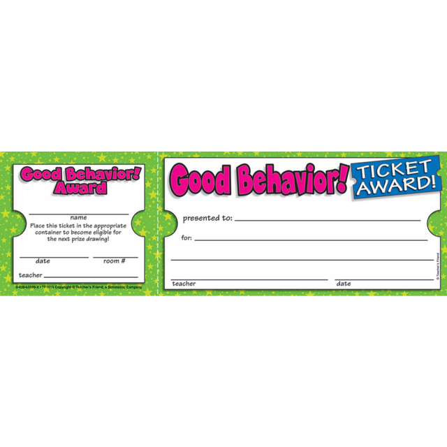 SCHOLASTIC INC 9780439652094 Scholastic Ticket Awards, Good Behavior, 8 1/2in x 2 3/4in