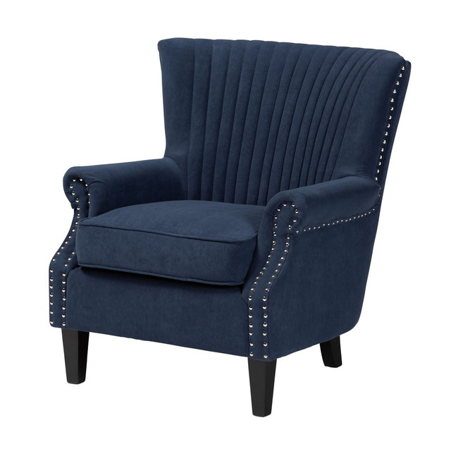 WHOLESALE INTERIORS, INC. 2721-12450 Baxton Studio Wilhelm Armchair, Navy Blue/Dark Brown