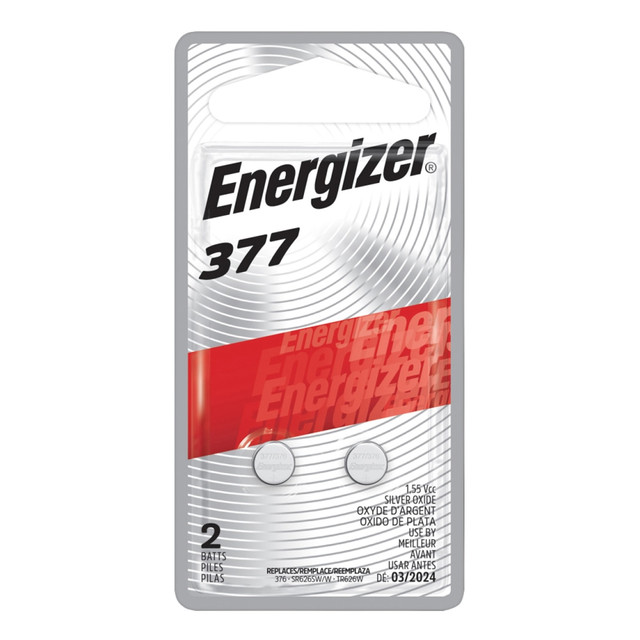 ENERGIZER BRANDS LLC 377BPZ-2 Energizer Coin Cell Batteries, 377, Pack Of 2