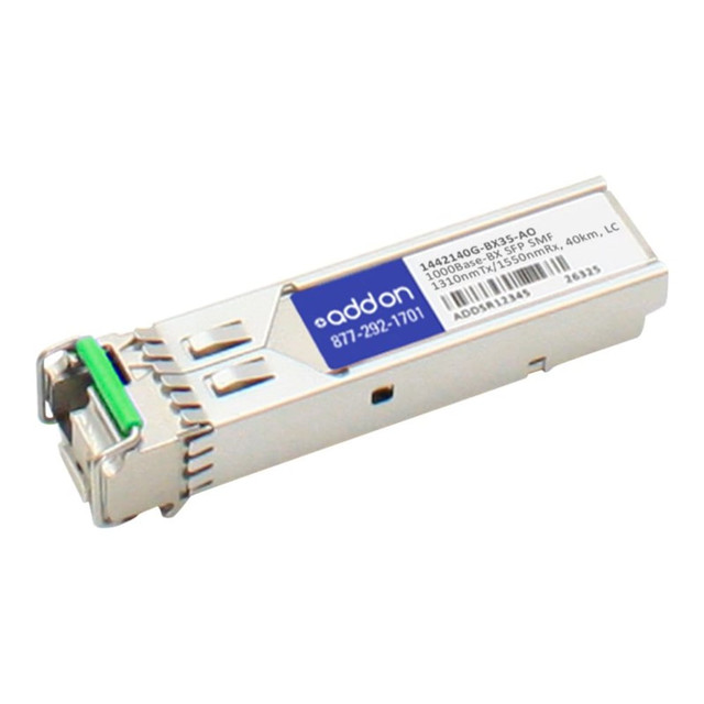 ADD-ON COMPUTER PERIPHERALS, INC. 1442140G-BX35-AO AddOn - SFP (mini-GBIC) transceiver module (equivalent to: ADTRAN 1442140G-BX35) - GigE - 1000Base-BX - LC single-mode - up to 24.9 miles - 1310 (TX) / 1550 (RX) nm - TAA Compliant ADD-ON COMPUTER PERIPHERALS, INC. 1442140G-BX35-AO AddOn - SFP (mini-GBIC) transceiver module (equivalent to: ADTRAN 1442140G-BX35) - GigE - 1000Base-BX - LC single-mode - up to 24.9 miles - 1310 (TX) / 1550 (RX) nm - TAA Compliant