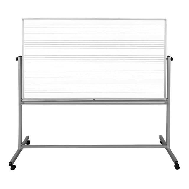 H. WILSON COMPANY MB7248MW Luxor Magnetic Double-Sided Mobile Music Dry-Erase Whiteboard, 72in x 48in, Aluminum Frame With Silver Finish