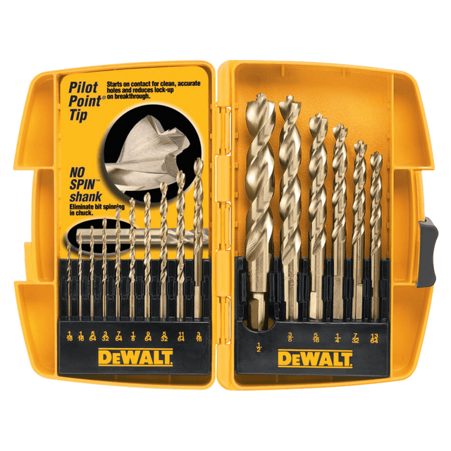 BLACK & DECKER HOUSEHOLD Black+Decker 115-DW1956 DeWalt Pilot Point Gold Ferrous Oxide Drill Bit Set, 16-Bits