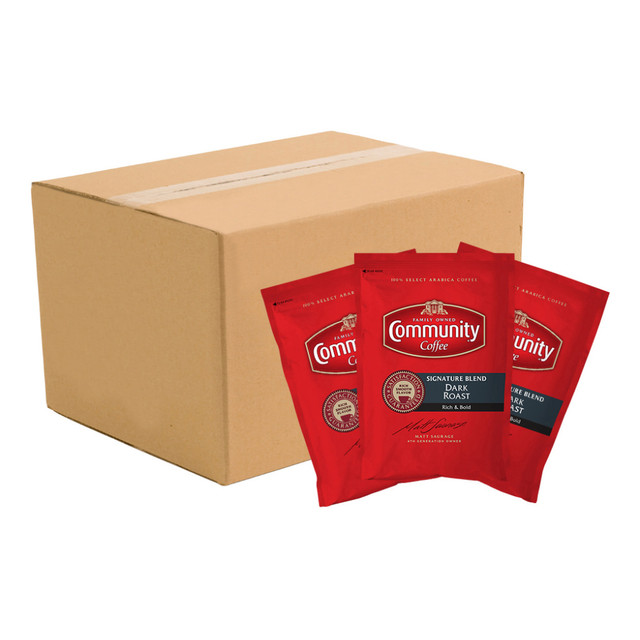 Quickly brew up a tasty and robust pot of coffee. These packs are portioned out, so you can simply pour them into your drip-style coffee makers filter and start brewing.  Made from 100% premium Arabica beans.  Designed to work in drip-style coffee makers.  Makes 10 to 12 cups per pack.  Over four generations ago our founder "Cap" Saurage created our signature dark roast coffee. This special blend is roasted dark to develop rich, smooth flavor with a deep chocolate profile. Our master roasters ensure the exact roast level is achieved to consistently create this deliciously complex coffee that remains a favorite today.  Our original dark roast blend with notes of decadent dark chocolate  Twenty (20) 3 oz. fractional packs of dark roast Arabica coffee  Perfect for offices, businesses, and food service operations  Made with 100% select Arabica coffee beans  We believe it is important to do more than make great coffee. By supporting and giving back to local communities, every cup makes a difference to the people and places that make us Community Coffee.