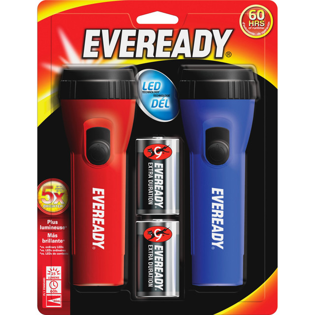 ENERGIZER BRANDS LLC Eveready L152SCT  LED Economy Flashlight - LED - 9 lm Lumen - 1 x D - Alkaline - Battery - Polypropylene - Blue, Red - 24 / Carton