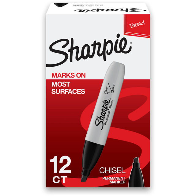 NEWELL BRANDS INC. Sharpie 38201  Permanent Markers, Chisel Tip, Black Ink, Pack Of 12 Markers