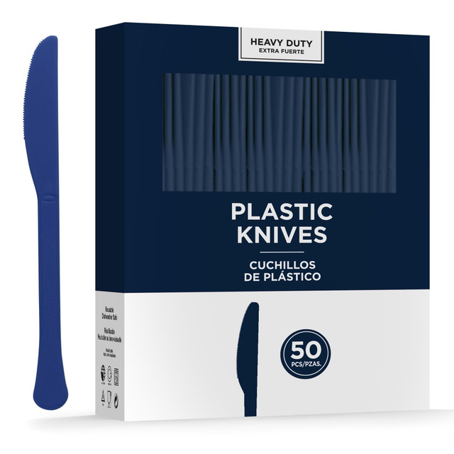 AMSCAN 8019.343  8019 Solid Heavyweight Plastic Knives, True Navy, 50 Knives Per Pack, Case Of 3 Packs