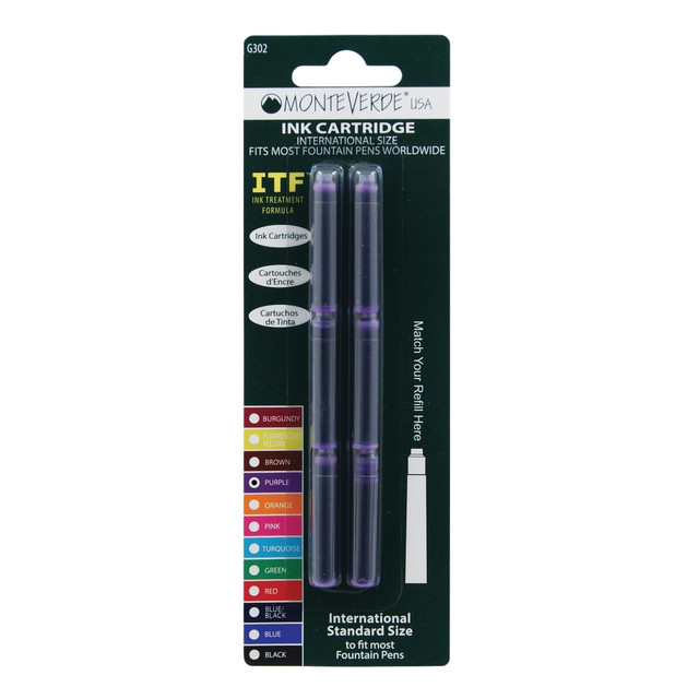 YAFA A PEN COMPANY G302PL Monteverde Standard-Size Fountain Pen Ink Cartridge Refills, Purple, Pack Of 6 Refills YAFA A PEN COMPANY G302PL Monteverde Standard-Size Fountain Pen Ink Cartridge Refills, Purple, Pack Of 6 Refills