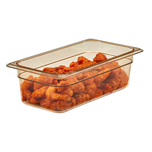 CAMBRO MFG. CO. 34HP150 Cambro H-Pan High-Heat GN 1/3 Food Pans, 4inH x 6-15/16inW x 12-3/4inD, Amber, Pack Of 6 Pans