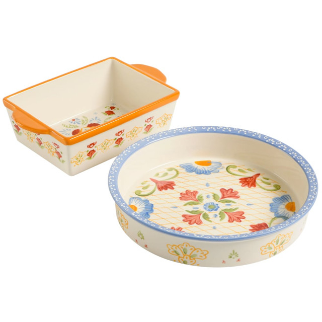 GIBSON OVERSEAS INC. Gibson 995116884M  Laurie Gates Tierra Hand-Painted 2-Piece Pie Dish And Bakeware Set, Multicolor