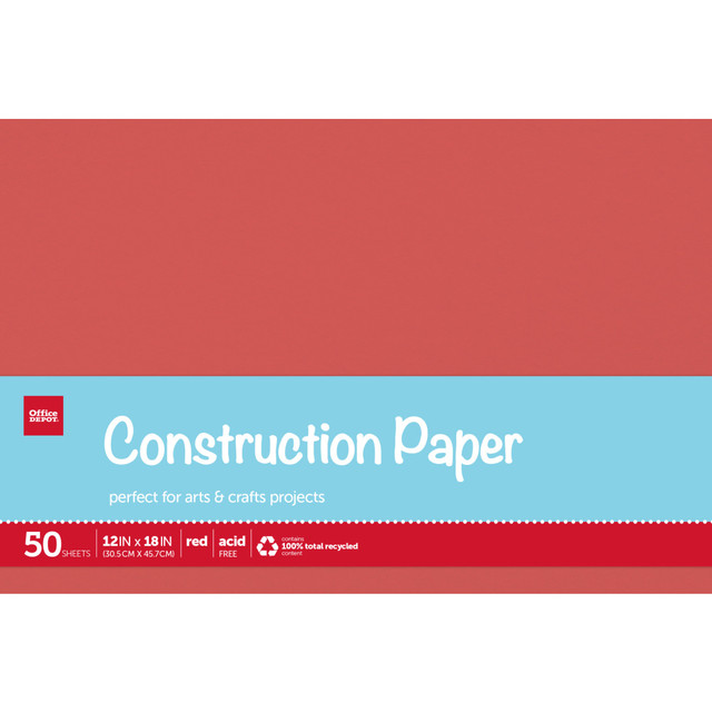 OFFICE DEPOT SI/1021C  Brand Construction Paper, 12in x 18in, 100% Recycled, Red, Pack Of 50 Sheets
