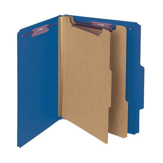 SMEAD MFG CO 14200 Smead Pressboard Classification Folders With SafeSHIELD Coated Fasteners, Letter Size, 100% Recycled, Dark Blue, Box Of 10