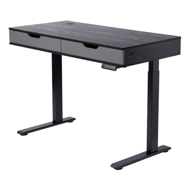 To enhance work productivity and optimize your personal health and wellness needs, the Realspace Smart Electric Height-Adjustable Desk actively works to enable you to sit and stand at the desired heights throughout your workday. The advanced technology lets you set your movement goals, receive reminders from your compatible electronic device, and track your progress. Your power, storage and organization needs are readily handled with the built-in USB ports, front drawers, and cable management compartment.  Smart desk technology pairs your desk to your mobile and tablet devices using the downloadable app.  Electronic lift control adjusts surface from 29-1/2in to 49-1/5in.  Voice control works with Hey Google or Alexa.  Height memory helps you customize up to 4 levels.  Wellness mode lets you set goals, get reminders and track progress.  Built-in power and charging capability with 3 USB ports: 2 type-A and 1 type-C.  Built-in cable management solution accommodates cables, power strips and surge protectors.  Home office desk storage includes 2 front drawers for supplies and accessories.  App Compatibility: works with Android and Apple devices.  Supports 2.4GHz Wi-Fi networks.  Anti-collision system prevents desk from suffering material damage.  Minimal assembly is quick and straightforward with fully assembled top.  Everything included in 1 box for convenient shipping.  Sit/Stand Smart desk with built-in power, USB ports & cable management is great for gaming.  Tested to meet ANSI/BIFMA Performance Standards - Manufacturer testing has been conducted on this product to meet specific performance requirements and safety standards set forth by the American National Standards Institute (ANSI) and the Business and Institutional Furniture Manufacturers.  This product is heavy and/or oversized and may need more than one person to handle.  Interested in in-home assembly? Please call our certified and insured professional assemblers 866-388-4350 today!