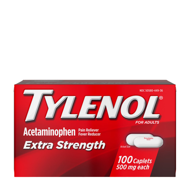 PFIZER CONSUMER HEALTHCARE Tylenol 44909  Extra Strength Caplets with 500 mg Acetaminophen, Box of 100 Caplets
